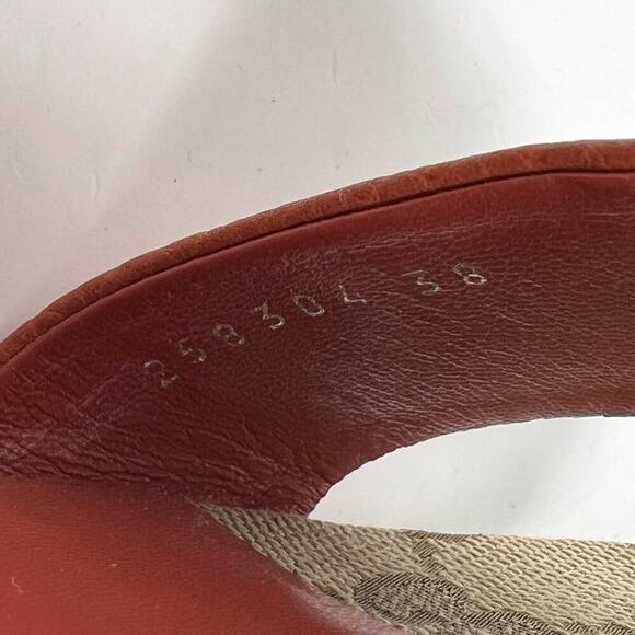 Gucci GG Monogram Red Leather Bamboo Platform High Heel Sandals Size EU 38 - Picture 6 of 10